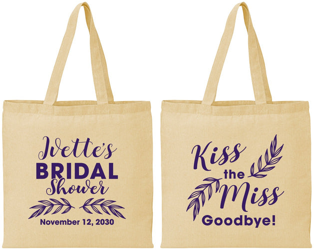 Personalized Bridal Shower Cotton Tote Bags - Kiss The Miss Goodbye | 100010
