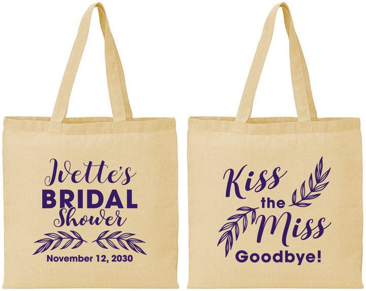 Personalized Bridal Shower Cotton Tote Bags - Kiss The Miss Goodbye | 100010
