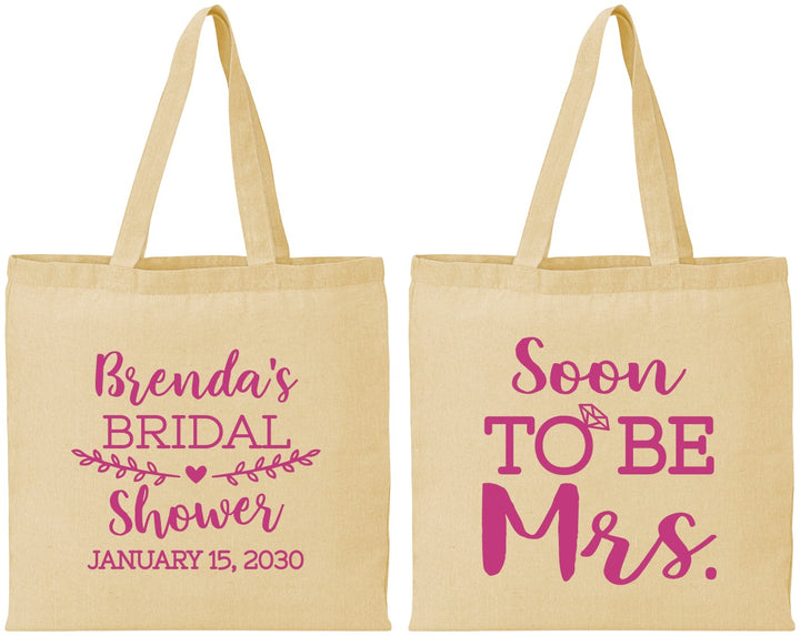 Personalized Bridal Shower Cotton Tote Bags - Soon To Be Mrs | 100013
