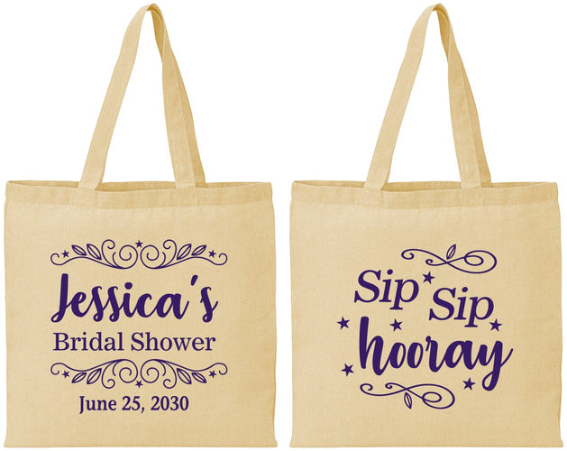 Personalized Bridal Shower Cotton Tote Bags - Sip Sip Hooray | 100016
