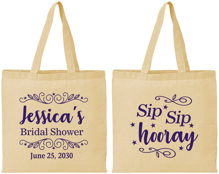 Personalized Bridal Shower Cotton Tote Bags - Sip Sip Hooray | 100016