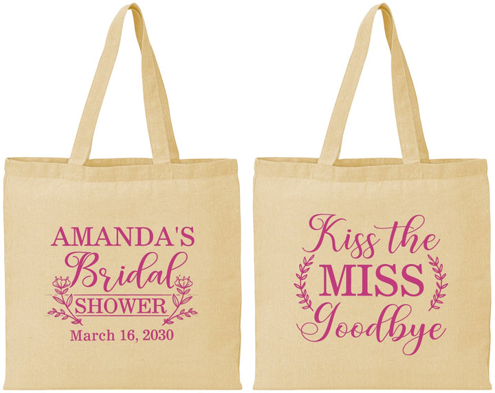 Personalized Bridal Shower Cotton Tote Bags - Kiss The Miss Goodbye | 100017