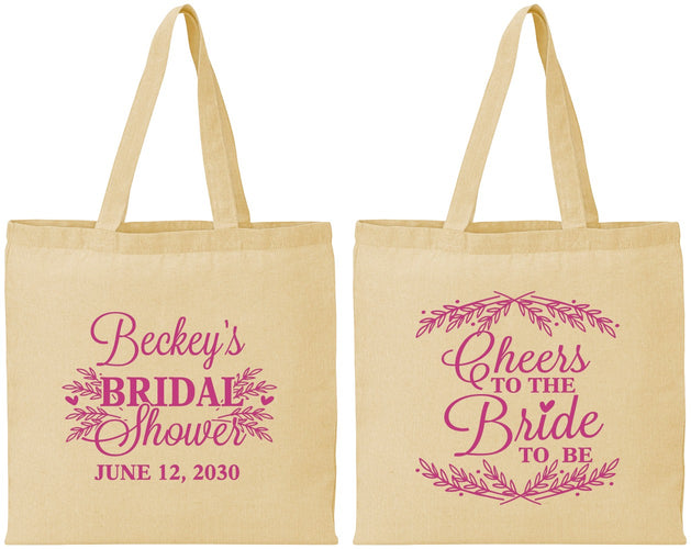 Personalized Bridal Shower Cotton Tote Bags - Cheers To The Bride | 100019