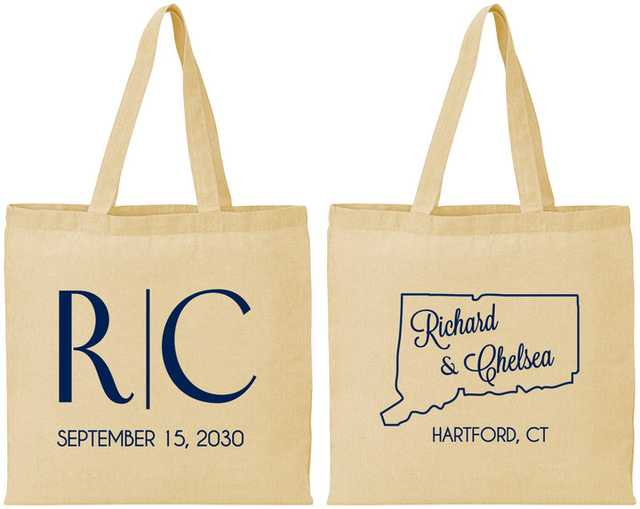 Personalized Wedding Cotton Tote Bags - Connecticut | 106
