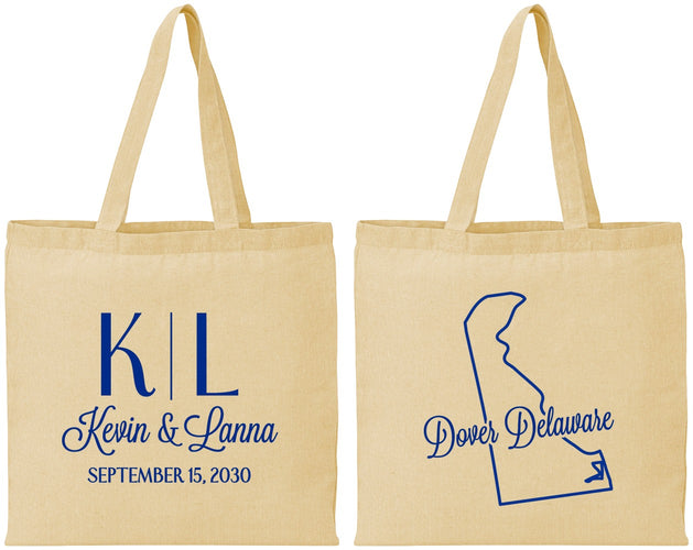 Personalized Wedding Cotton Tote Bags - Delaware | 107