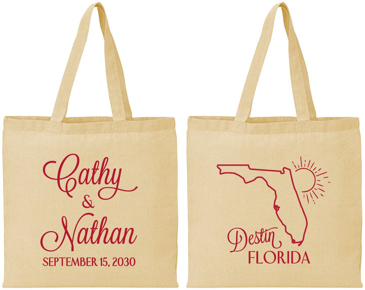Personalized Wedding Cotton Tote Bags - Florida | 108