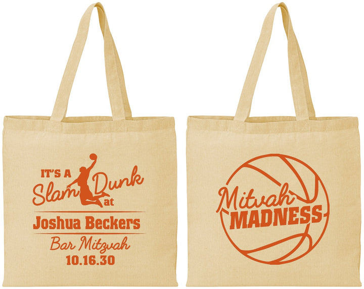 Personalized Bar Mitzvah Cotton Tote Bags - 13th Birthday Basketball | 110000
