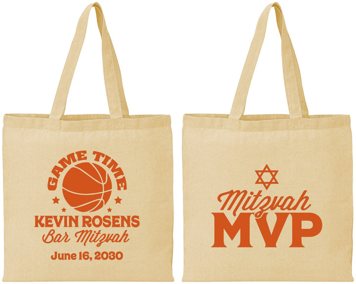 Personalized Bar Mitzvah Cotton Tote Bags - 13th Birthday Basketball | 110001