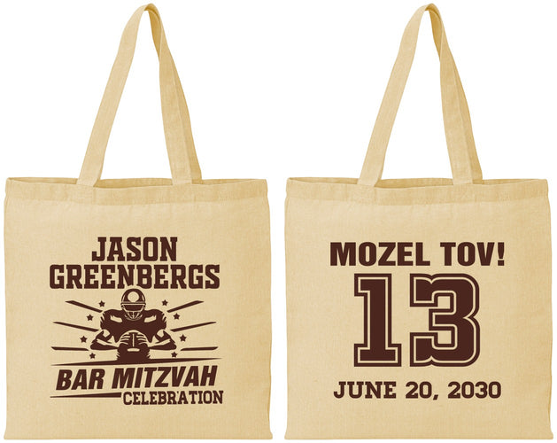 Personalized Bar Mitzvah Cotton Tote Bags - 13th Birthday Football | 110002