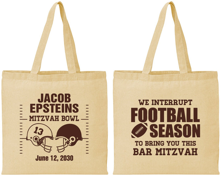 Personalized Bar Mitzvah Cotton Tote Bags - 13th Birthday Football | 110003