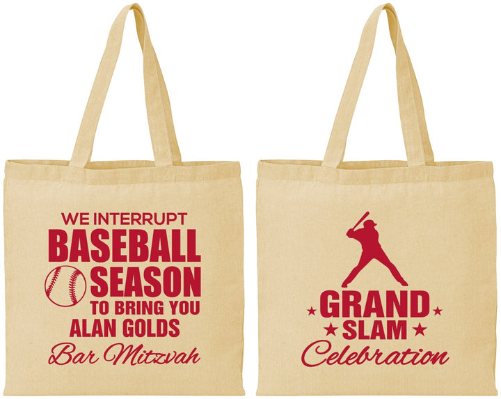 Personalized Bar Mitzvah Cotton Tote Bags - 13th Birthday Baseball | 110004