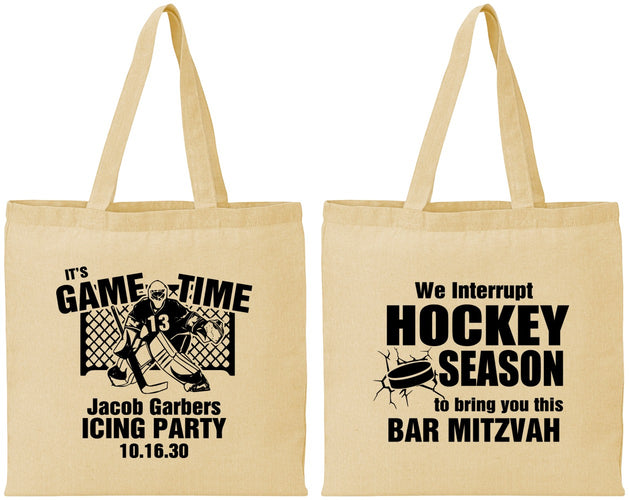 Personalized Bar Mitzvah Cotton Tote Bags - 13th Birthday Hockey | 110006