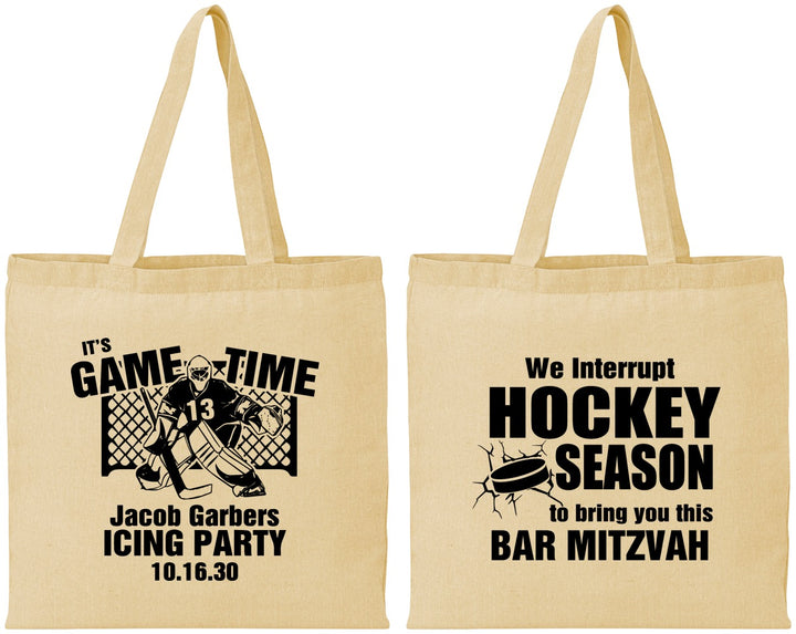 Personalized Bar Mitzvah Cotton Tote Bags - 13th Birthday Hockey | 110006