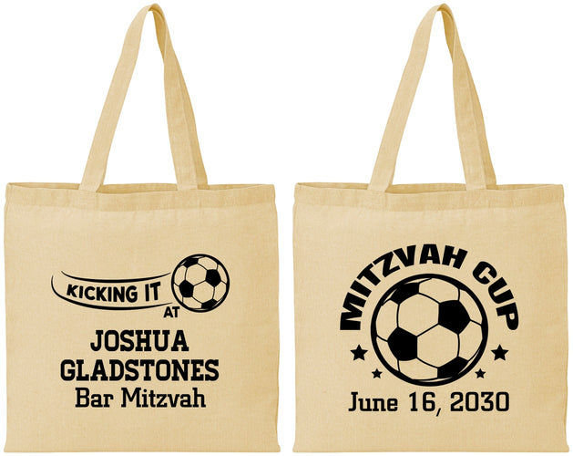 Personalized Bar Mitzvah Cotton Tote Bags - 13th Birthday Soccer | 110008