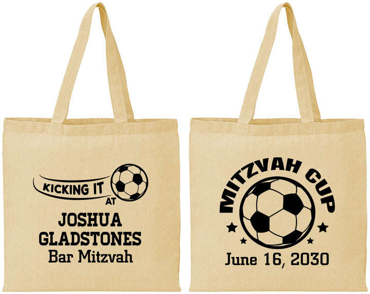 Personalized Bar Mitzvah Cotton Tote Bags - 13th Birthday Soccer | 110008