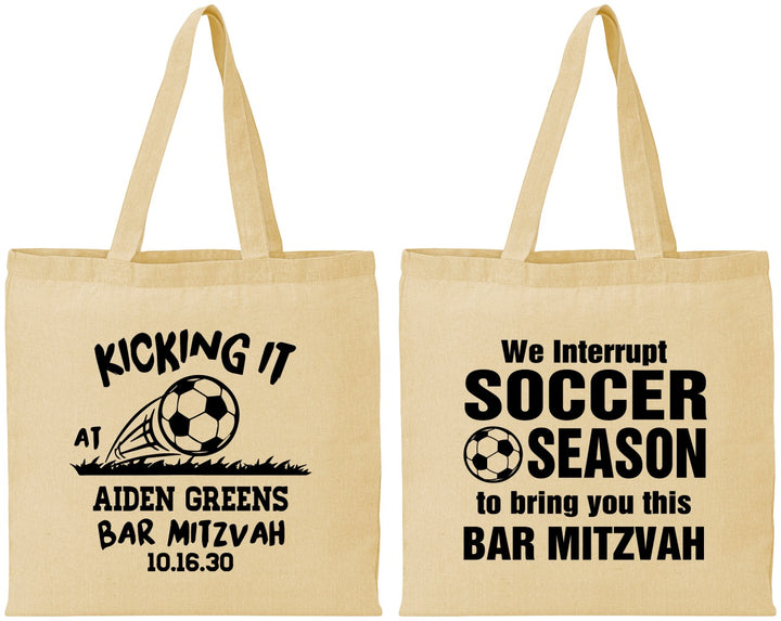 Personalized Bar Mitzvah Cotton Tote Bags - 13th Birthday Soccer | 110009