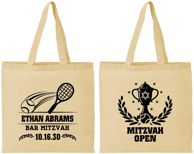 Personalized Bar Mitzvah Cotton Tote Bags - 13th Birthday Tennis | 110011