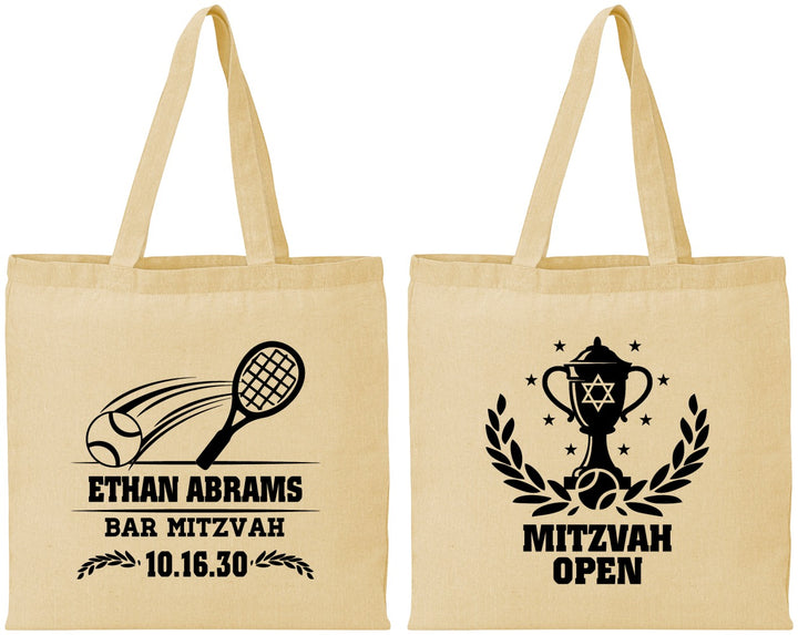 Personalized Bar Mitzvah Cotton Tote Bags - 13th Birthday Tennis | 110011