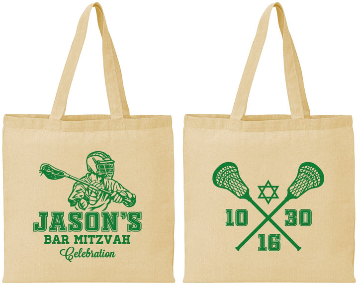Personalized Bar Mitzvah Cotton Tote Bags - 13th Birthday Lacrosse | 110012