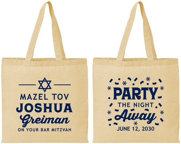 Personalized Bar Mitzvah Cotton Tote Bags - 13th Birthday Mazel Tov | 110019