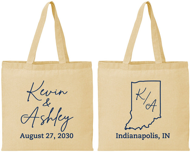 Personalized Wedding Cotton Tote Bags - Indiana | 113