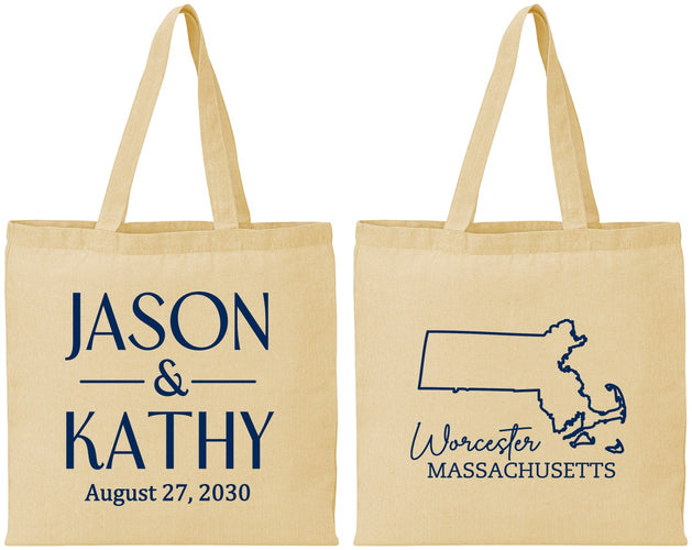 Personalized Wedding Cotton Tote Bags - Massachusetts | 120