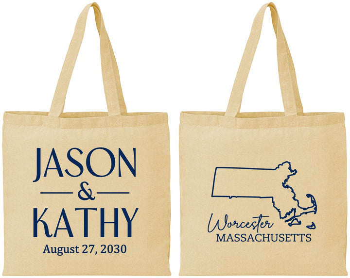 Personalized Wedding Cotton Tote Bags - Massachusetts | 120