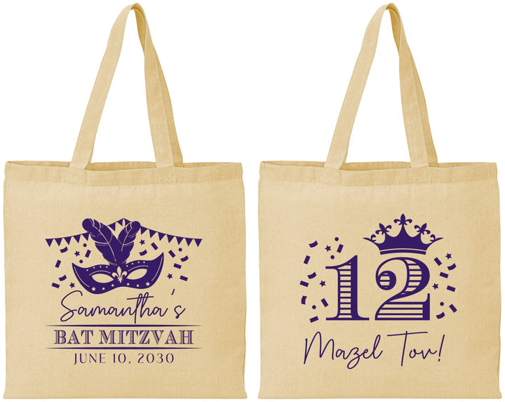 Personalized Bat Mitzvah Cotton Tote Bags - 12th Birthday Mazel Tov | 120000