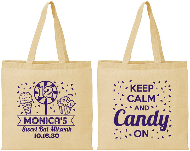 Personalized Bat Mitzvah Cotton Tote Bags - 12th Birthday Cupcake | 120001
