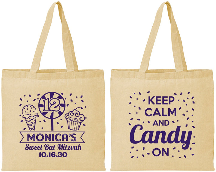 Personalized Bat Mitzvah Cotton Tote Bags - 12th Birthday Cupcake | 120001