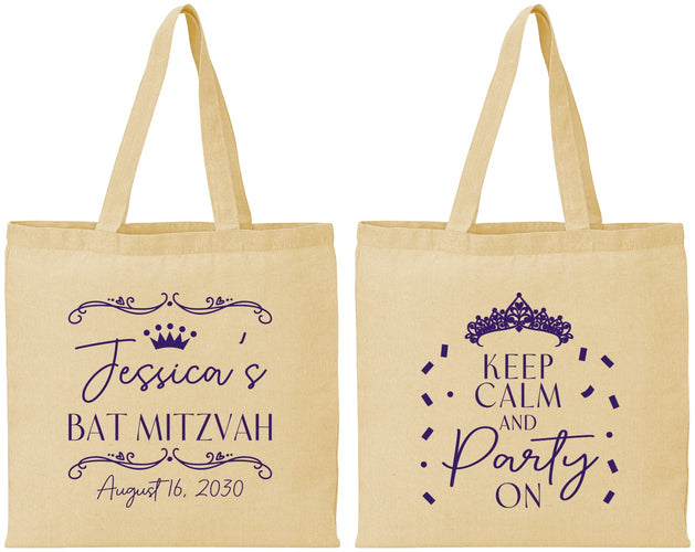 Personalized Bat Mitzvah Cotton Tote Bags - 12th Birthday Tiara | 120002