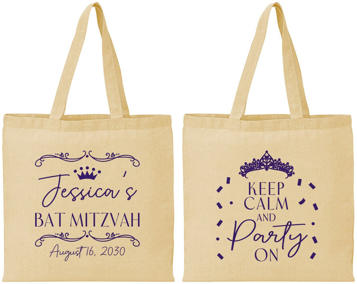 Personalized Bat Mitzvah Cotton Tote Bags - 12th Birthday Tiara | 120002