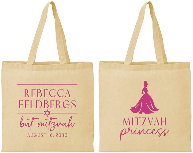 Personalized Bat Mitzvah Cotton Tote Bags - 12th Birthday Princess | 120003
