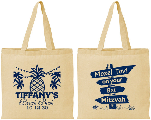Personalized Bat Mitzvah Cotton Tote Bags - 12th Birthday Beach | 120005