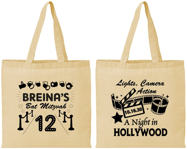 Personalized Bat Mitzvah Cotton Tote Bags - 12th Birthday Hollywood | 120006