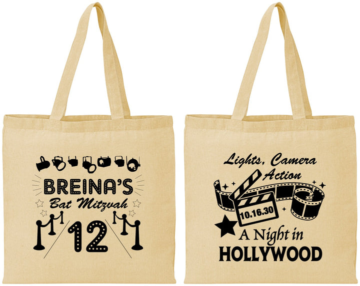 Personalized Bat Mitzvah Cotton Tote Bags - 12th Birthday Hollywood | 120006