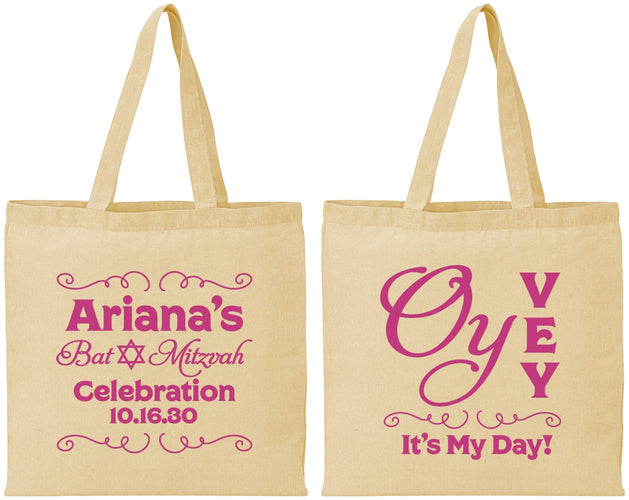 Personalized Bat Mitzvah Cotton Tote Bags - 12th Birthday Oy Vey | 120008