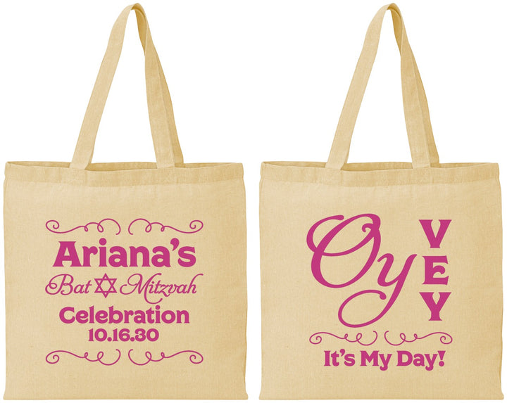 Personalized Bat Mitzvah Cotton Tote Bags - 12th Birthday Oy Vey | 120008