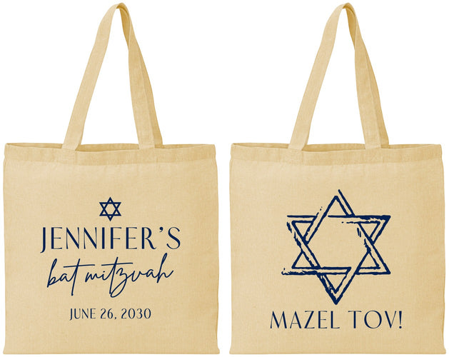 Personalized Bat Mitzvah Cotton Tote Bags - 12th Birthday Mazel Tov | 120009