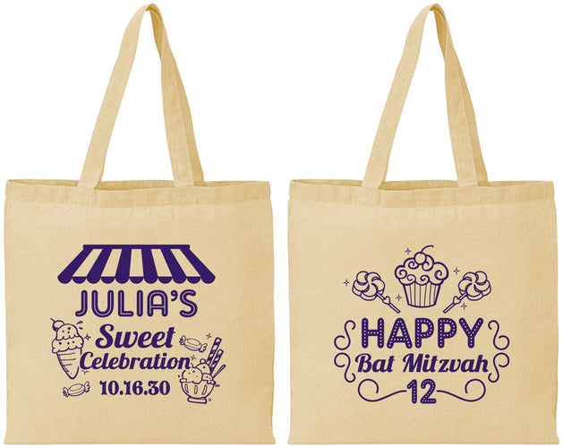 Personalized Bat Mitzvah Cotton Tote Bags - 12th Birthday Cupcake | 120010