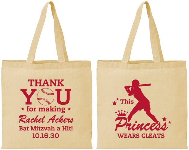 Personalized Bat Mitzvah Cotton Tote Bags - 12th Birthday Softball | 120011