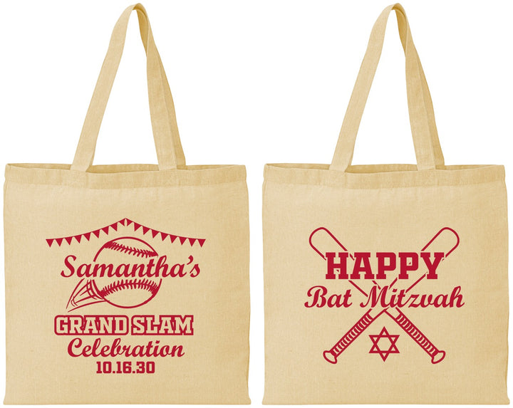 Personalized Bat Mitzvah Cotton Tote Bags - 12th Birthday Softball | 120012