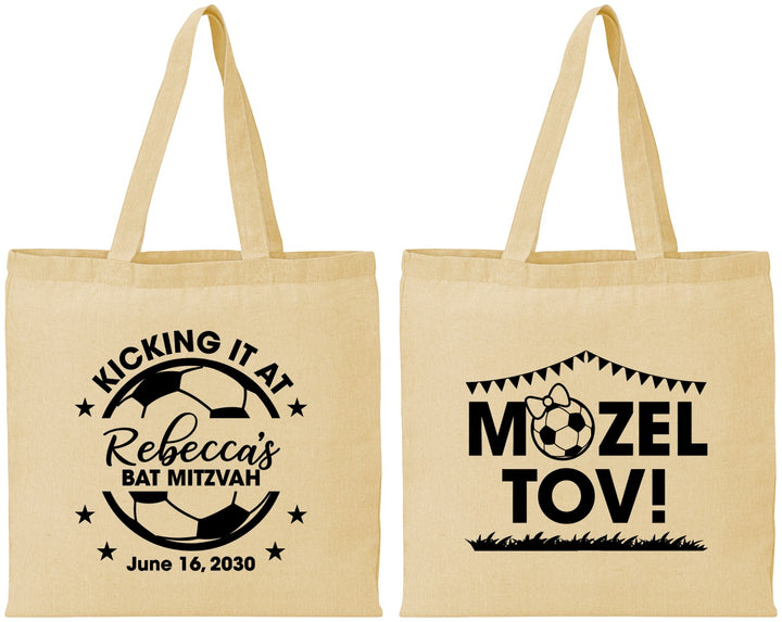 Personalized Bat Mitzvah Cotton Tote Bags - 12th Birthday Soccer | 120013