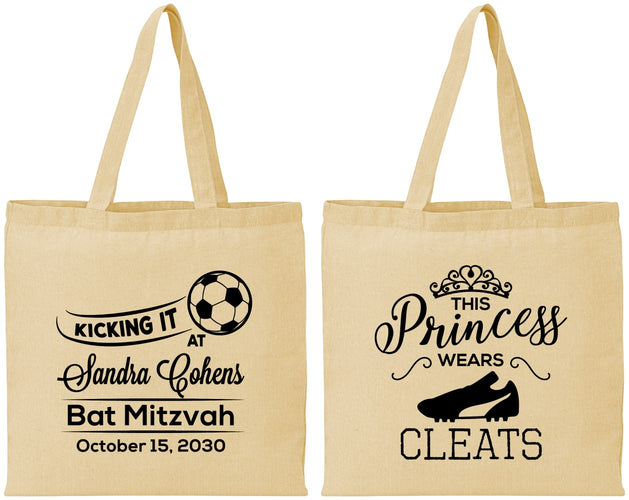 Personalized Bat Mitzvah Cotton Tote Bags - 12th Birthday Soccer | 120014