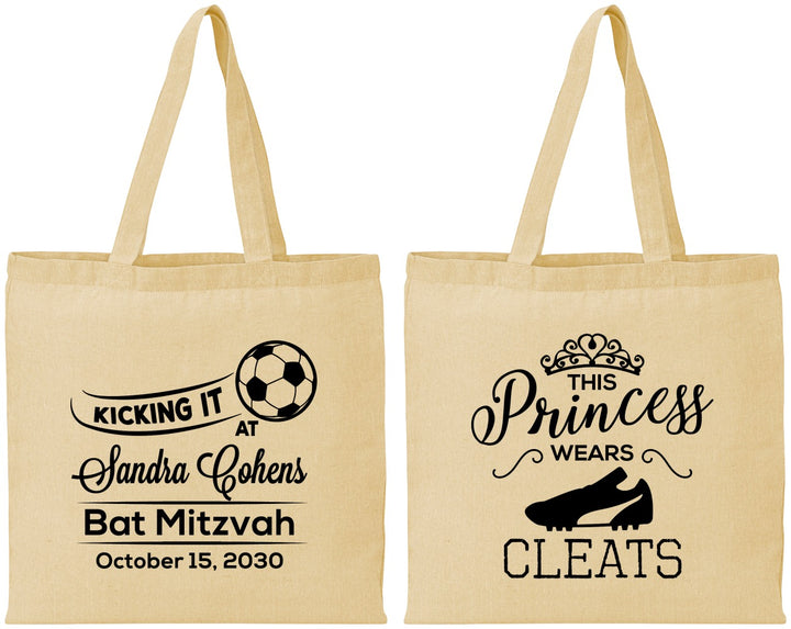 Personalized Bat Mitzvah Cotton Tote Bags - 12th Birthday Soccer | 120014