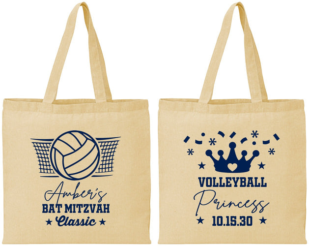 Personalized Bat Mitzvah Cotton Tote Bags - 12th Birthday Volleyball | 120015