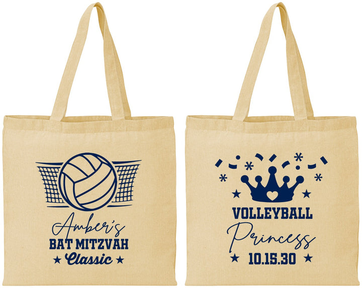 Personalized Bat Mitzvah Cotton Tote Bags - 12th Birthday Volleyball | 120015