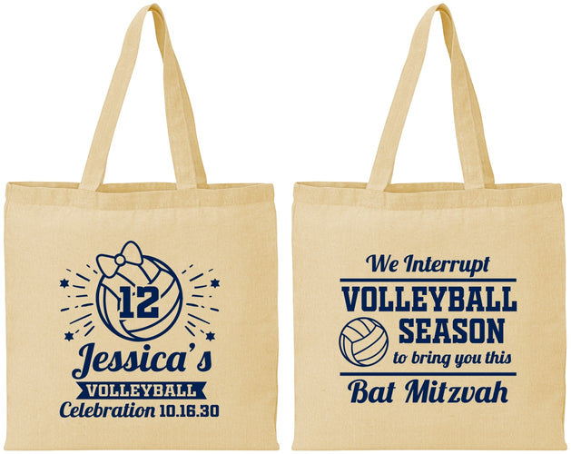 Personalized Bat Mitzvah Cotton Tote Bags - 12th Birthday Volleyball | 120016