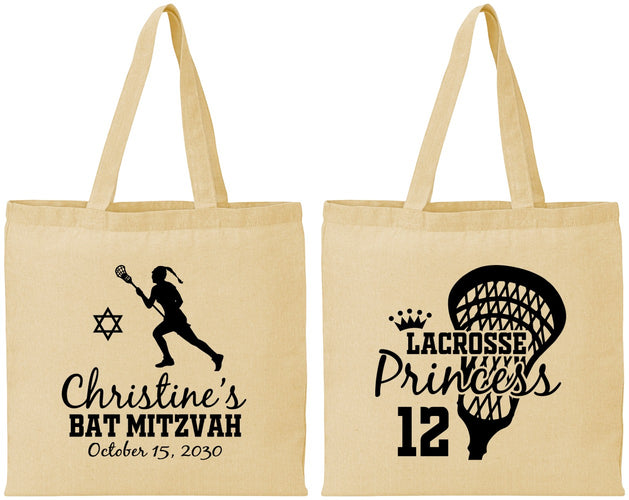 Personalized Bat Mitzvah Cotton Tote Bags - 12th Birthday Lacrosse | 120017