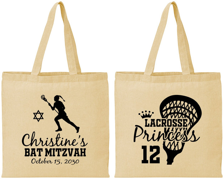 Personalized Bat Mitzvah Cotton Tote Bags - 12th Birthday Lacrosse | 120017